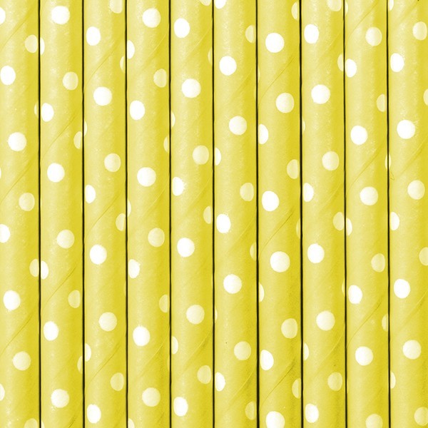 10 strå gule med hvide prikker 19 cm 2