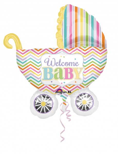Folienballon Welcome Baby Kinderwagen