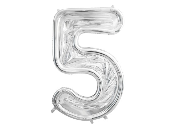 Silberner Nummerrahmen für Latexballon Zahl 5 - 1,26m