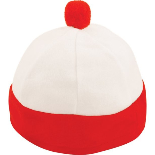 Red and white fan bobble hat for children
