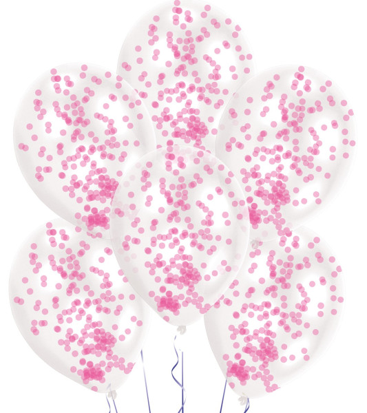 6 różowych balonów z konfetti Poppi