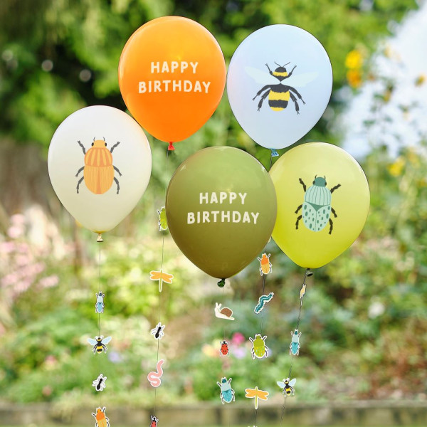 5 colorful beetle parade balloons with string