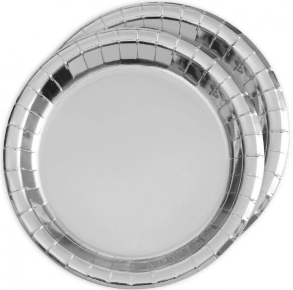 8 Paper Plates Silver Glossy 355ml