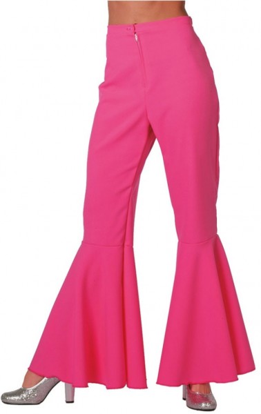 70s wijd uitlopende broek neon roze