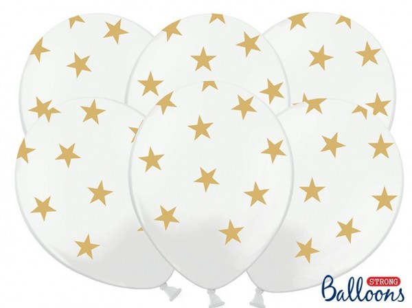 6 ballonnen wit met gouden sterren 30 cm 2