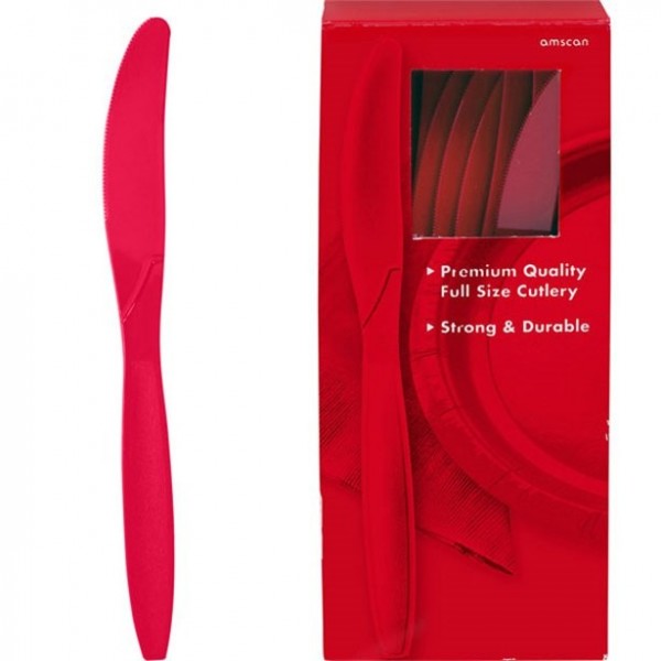 100 plastic knives red