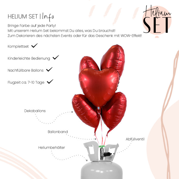 Hot Love mattes Herz Ballonbouquet-Set mit Heliumbehälter 2