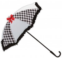 Weiß-Schwarzer Zier-Regenschirm mit Schleife