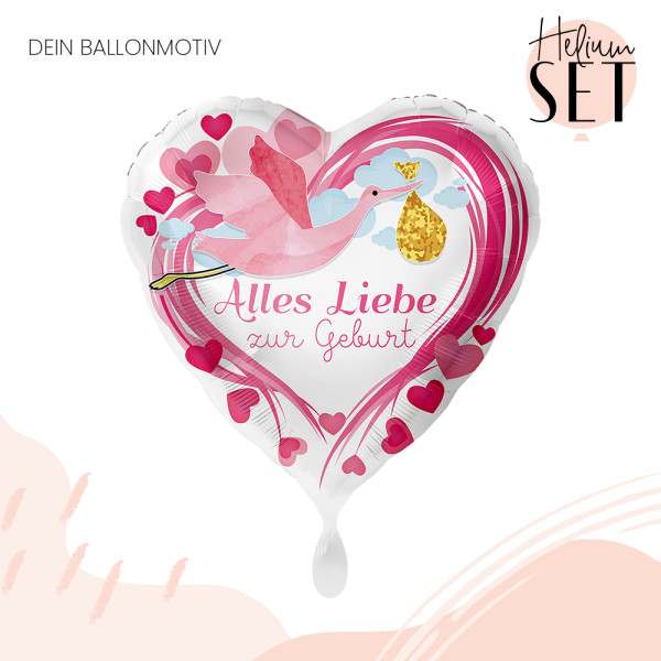 Alles Liebe zur Geburt Pink Ballon Bouquet-Set mit Heliumbehälter