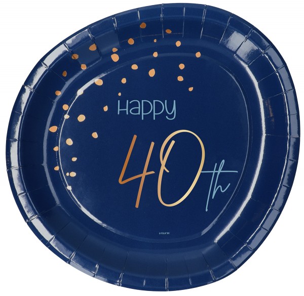 40th birthday 8 paper plates Elegant blue