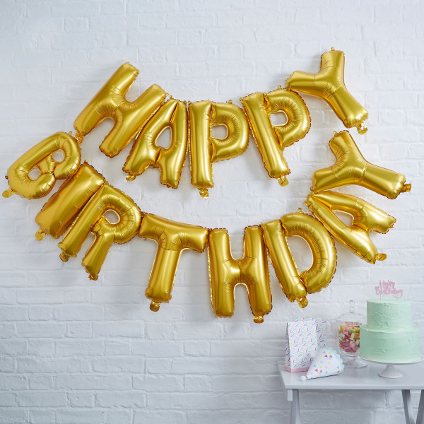 Goldener Mix & Match Happy Birthday Folienballon