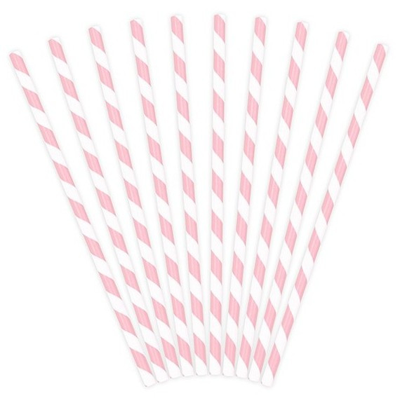 10 pajitas de papel rayadas rosa 19,5cm