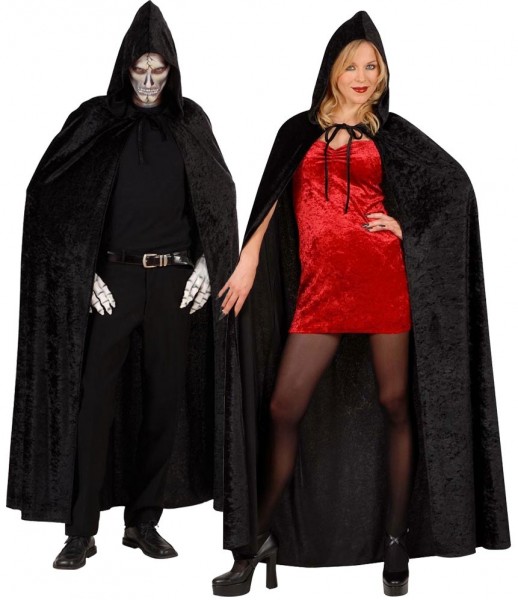 Halloween cape med huva i svart 150cm