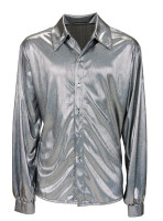 Aperçu: Chemise disco à paillettes argentée pour homme