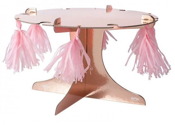 Bandeja de pastel de oro rosa con soportes para champán