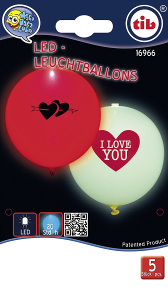 5 Shining Love LED Luftballons 23cm 2