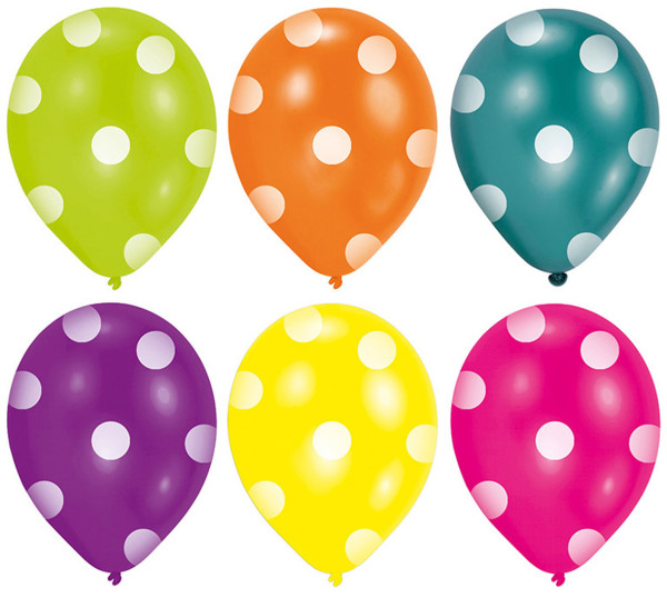 Set di 6 palloncini colorati con punti bianchi
