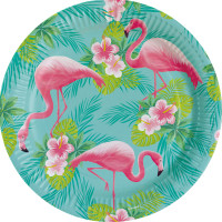 Oversigt: 8 Pappteller Flamingo Paradise 23cm