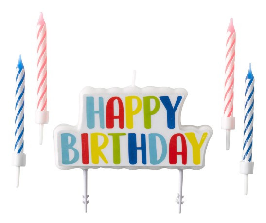 Candele colorate Happy Birthday set 5 pezzi