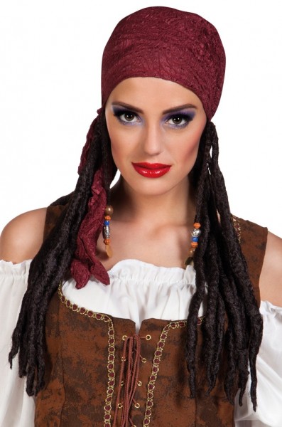 Peluca de mujer pirata de rastas con pañuelo en la cabeza