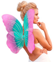 Preview: Butterfly wings for women in pink-turquoise 85cm x 50cm