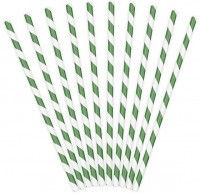 Vorschau: 10 gestreifte Papier Strohhalme dunkelgrün 19,5cm