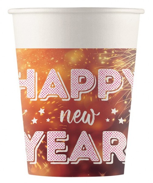 8 vasos Happy New Year 200 ml compostables