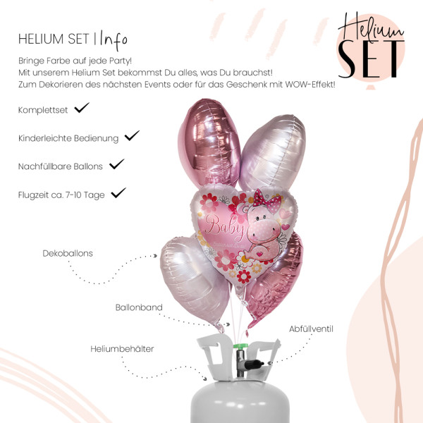 Baby Nilpferd Mädchen Ballon Bouquet-Set mit Heliumbehälter 3