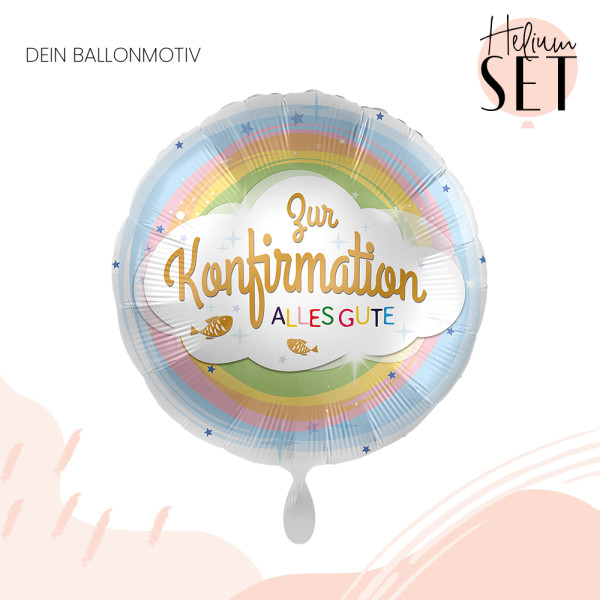 Konfirmation Regenbogen Ballonbouquet-Set mit Heliumbehälter