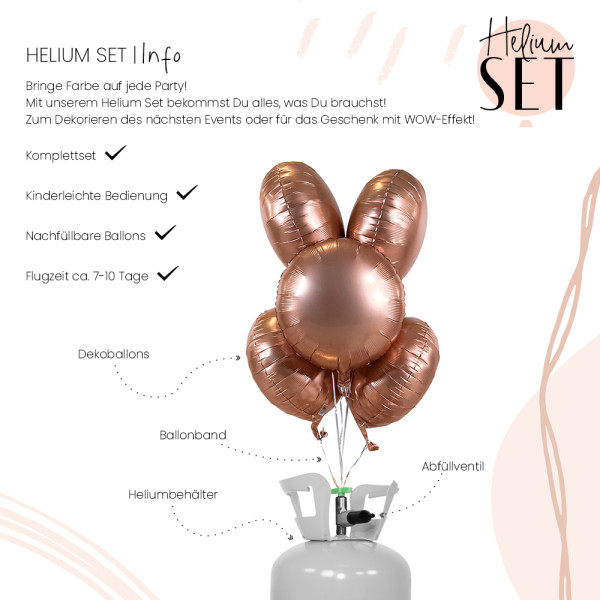 Royal Rosegold mattes Herz Ballonbouquet-Set mit Heliumbehälter