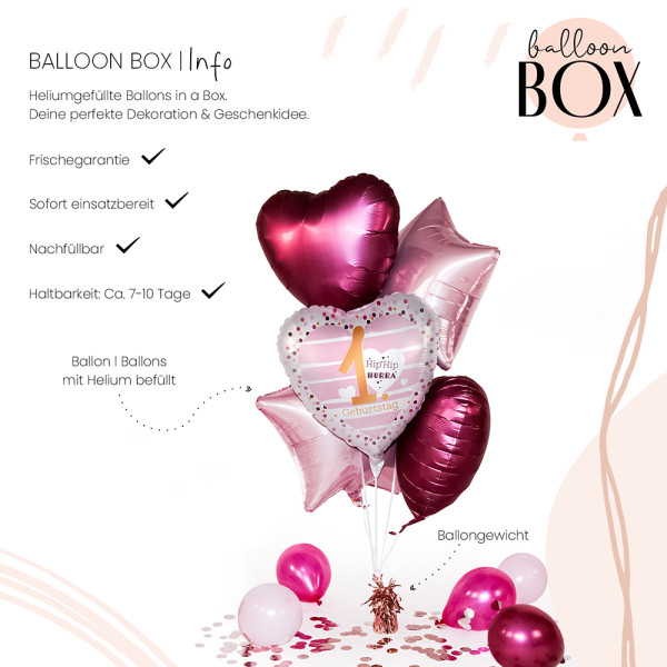 Heliumballon in der Box 1.Geburtstag Hearts 3