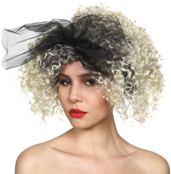 Perruque pour femmes des années 80 avec noeud de cheveux noirs