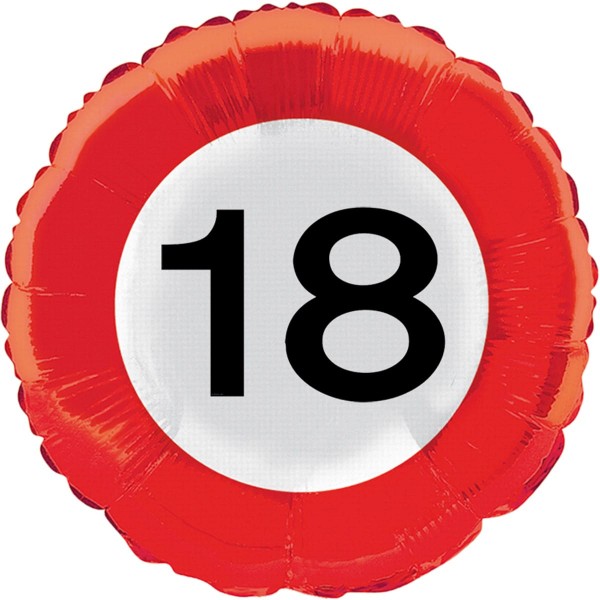 Balon foliowy 18. urodziny jako znak drogowy
