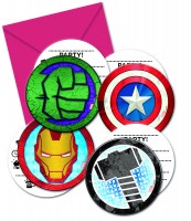 6 Avengers Heroes invitation cards