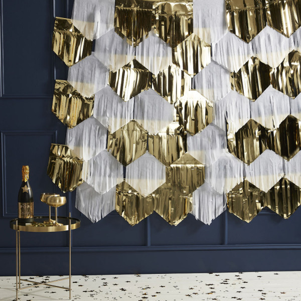 DIY fringed curtain gold-white