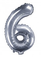 Förhandsgranskning: Nummer 6 folieballong silver 35cm