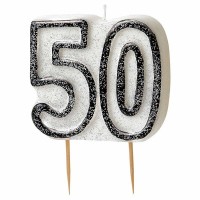 Oversigt: Happy Silver Sparkling 50th Birthday Candle
