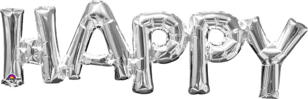 Foil balloon lettering Happy silver 76x25cm