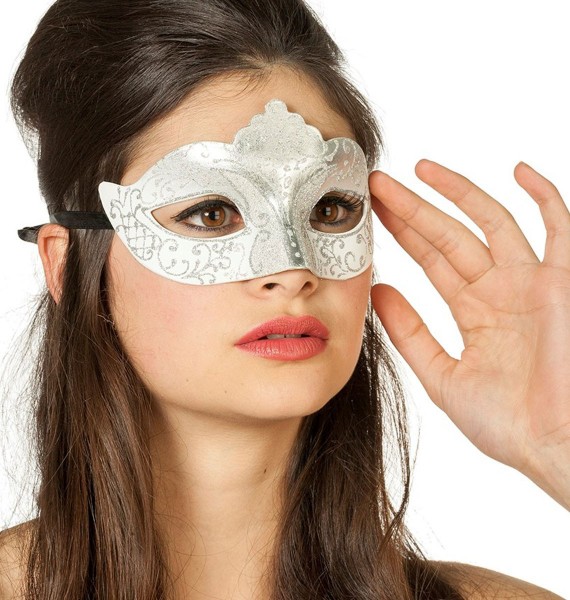 Błyszcząca maska na oczy Venezia w kolorze srebrnym