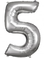Zilveren nummer 5 folieballon 86cm