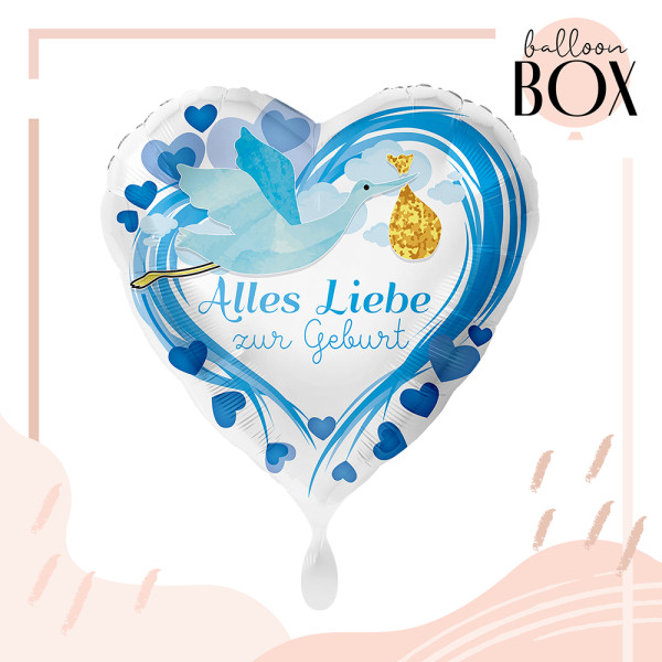 Heliumballon in der Box Alles Liebe zur Geburt Blau 2
