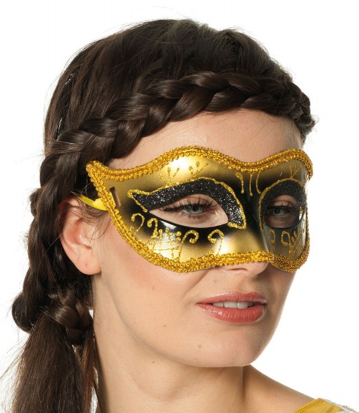 Venetiansk glittermaske i guld-sort