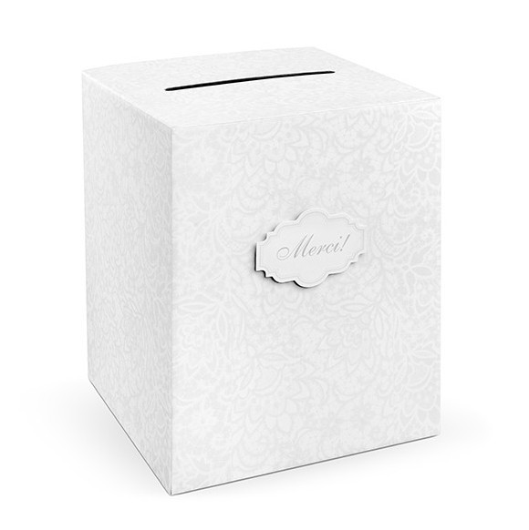 Hochzeits Schlitz-Geschenkbox Merci Creme-Weiß