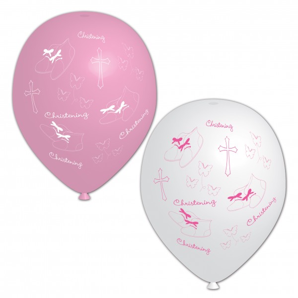 6 Christening Day Luftballons Rosa-Weiß