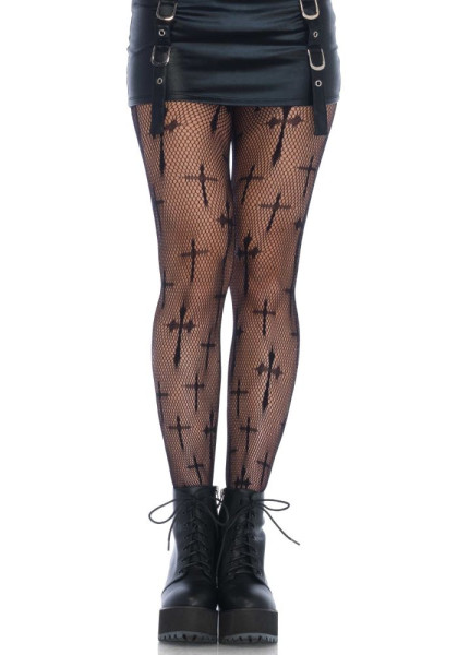 Gothic Cross Fishnet Tights Deluxe