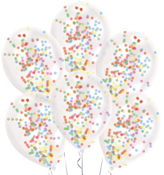 6 Poppi-farvede konfetti balloner