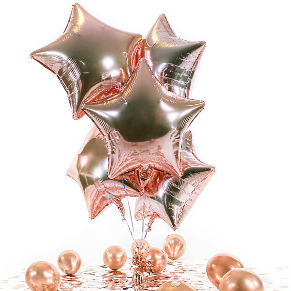 5 Heliumballons in der Box Stern Rosegold