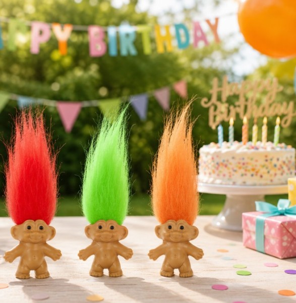 Mini Trollfigur 8 cm Mitgebsel Kindergeburtstag, bunte Haare