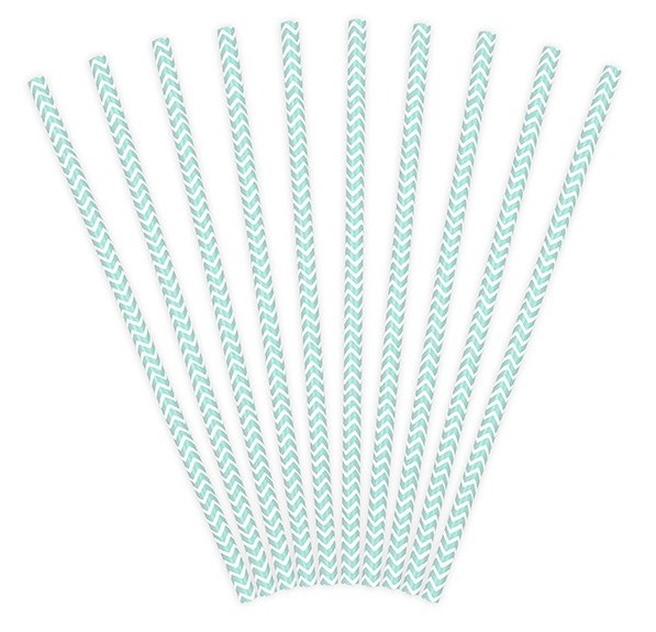 10 pailles en papier zigzag bleu clair 19,5cm