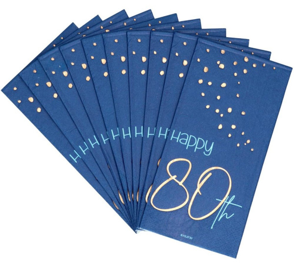 10 Elegant Blue 80th Birthday Servietten 33cm